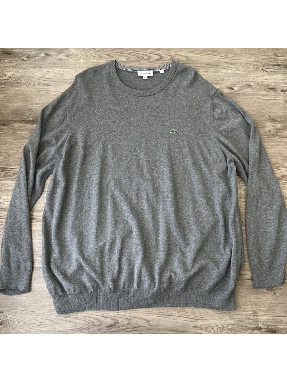 Lacoste Cotton Crew Neck Sweater Mens 8/3XL Gray Preppy Croc Logo